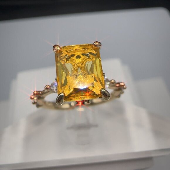 Yellow Jewelry - Yellow Radiant Cut CZ Ring Gold-Plated Brass Size 6